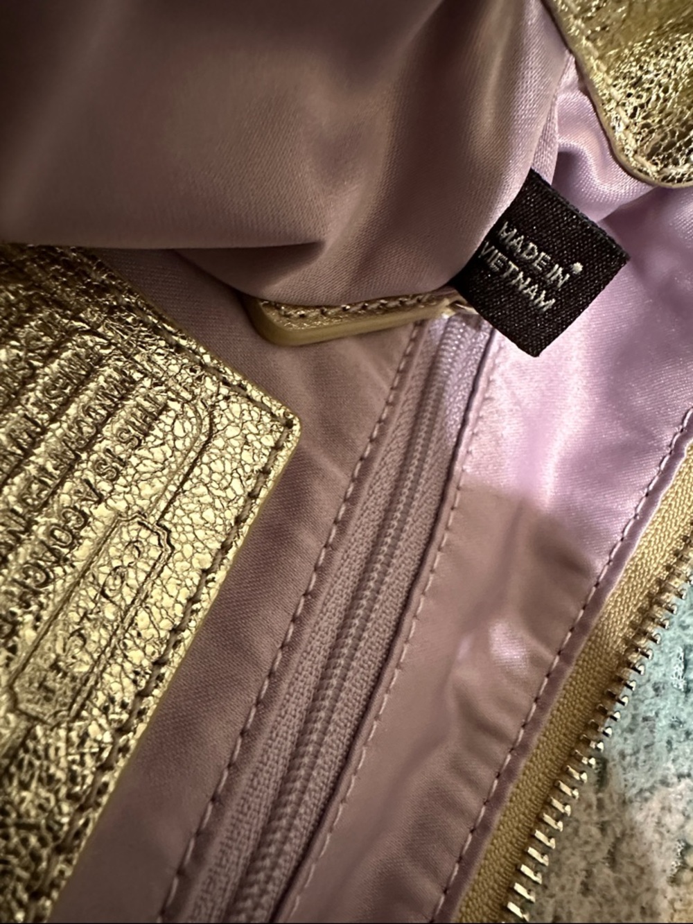 COACH Metallic Beige & Lilac Plaid Signature Shoulder Bag - Picture 15 of 16